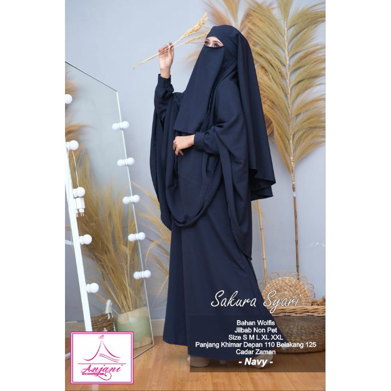 Gamis Syari Polos Set Jilbab Plus Cadar Zaman Sakura Syari Set Khimar Plus Cadar Bahan Wolfis