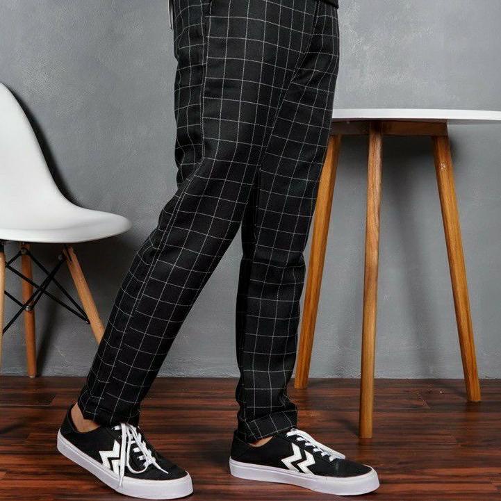 Pesan disini Celana Chino Tartan Pria Ankle Pants Motif Kotak Kotak Panjang Cowok Salur Model Korea 
