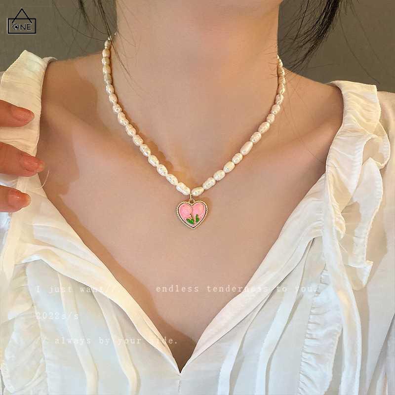 COD❤️Kalung Cinta Love Pearl Mutiara Bunga Tulip Fashion Korea Wanita Gadis Hadiah Perhiasan Aksesoris Bahan Paduan