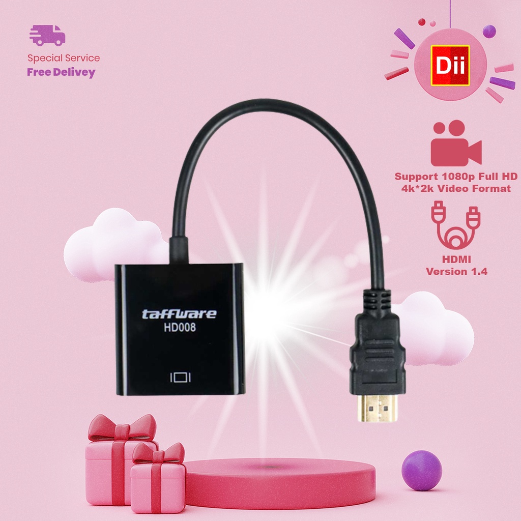 Kabel Adapter HDMI ke VGA Female - HD008  Taffware CONVERTER / DARI LAPTOP KE LCD PROYEKTOR Yang men