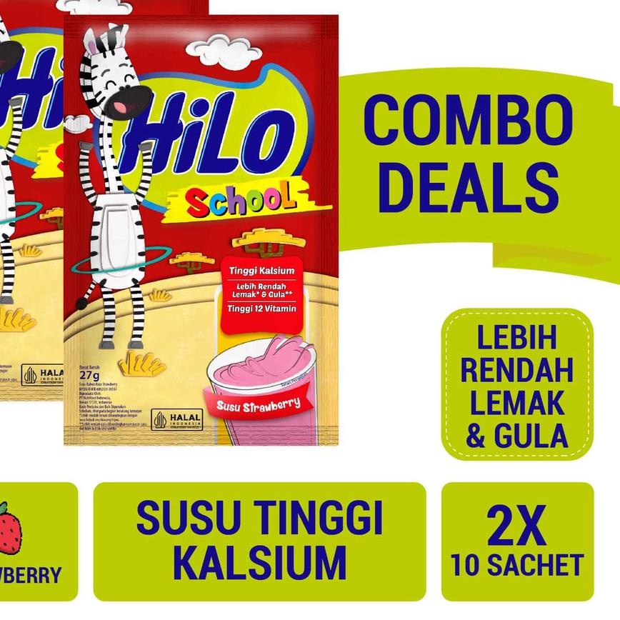 

✼ Twin Pack - HiLo School Susu Strawberry 10 Sachet - Tinggi Kalsium Lebih Rendah Gula ➶