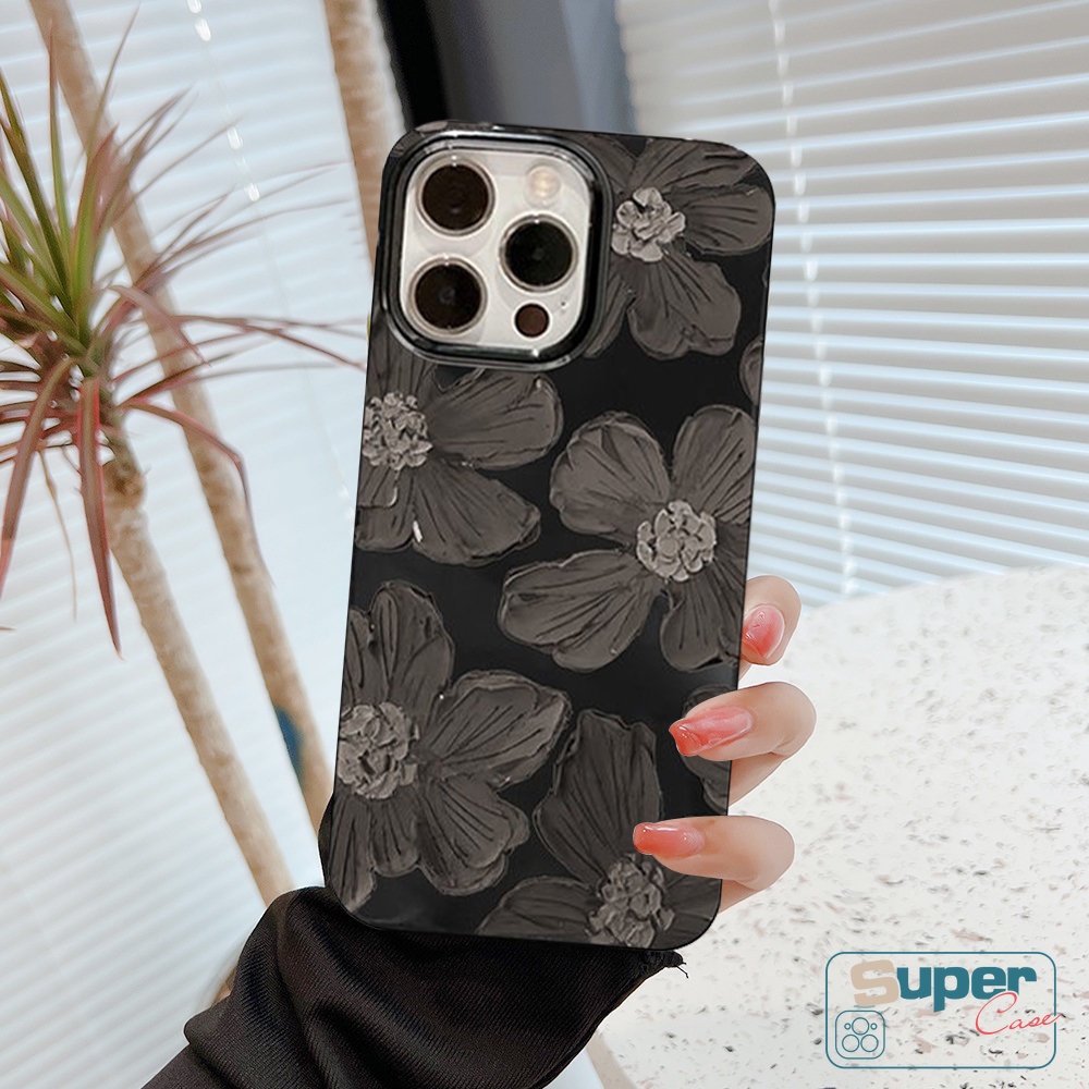 Glossy Soft Tpu Case Kompatibel Untuk IPhone 7Plus XR 11 7Plus 12 13 14 Pro Max 7 8 14 Plus X XS Max SE 2020 Retro Lukisan Minyak Bunga Halus Ponsel Penutup Belakang