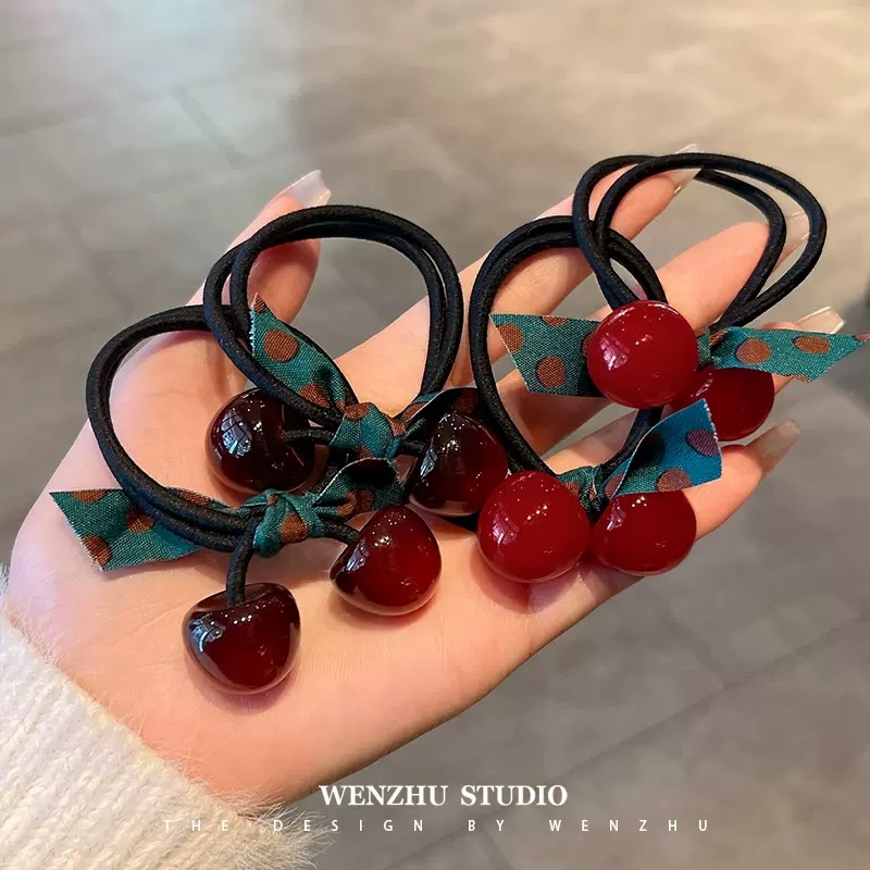Mysterygirl - Ikat Rambut Karet Aksen Cherry Acsesoris Rambut Anak Korean Style Wanita Motif Mutiara Fashion