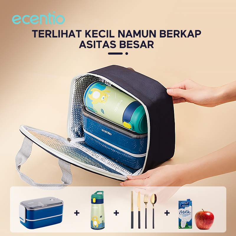 ecentio Lunch Box Set Double Layers Kotak Makan Tas Bekal Makanan Waterproof Anti Bocor Kotak Makan