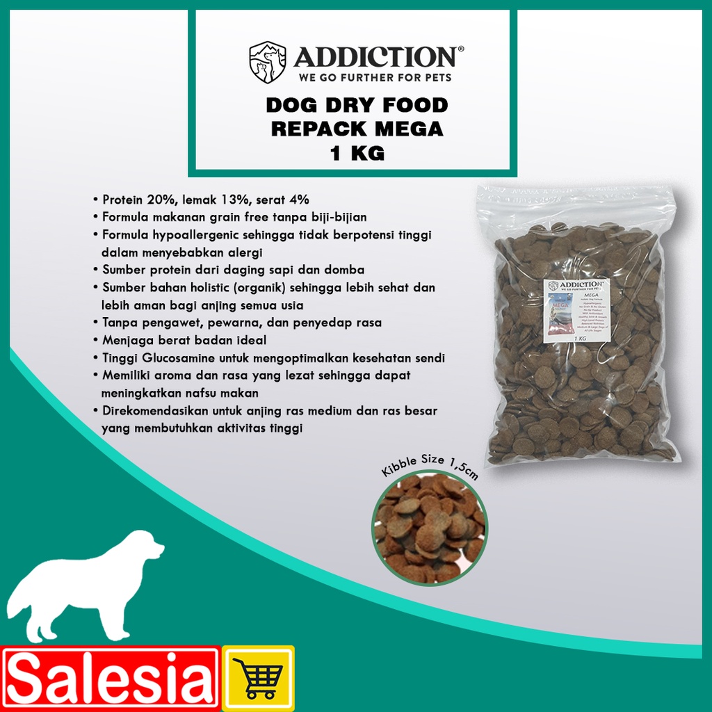 ADDICTION REPACK DRY FOOD DOG MEGA 1 KG PAKAN KERING ANJING RASA DOMBA
