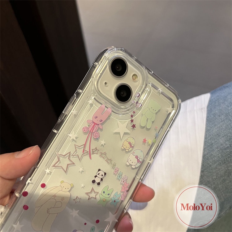 IPHONE Ins Lucu Kartun Indah Bintang Beruang Graffiti Case Kompatibel Untuk Iphone11 13 12 14 Pro MAX 7Plus 8Plus XR X XS MAX 6 6S Plus Airbag Shockproof Lembut Silicon TPU Penutup Belakang