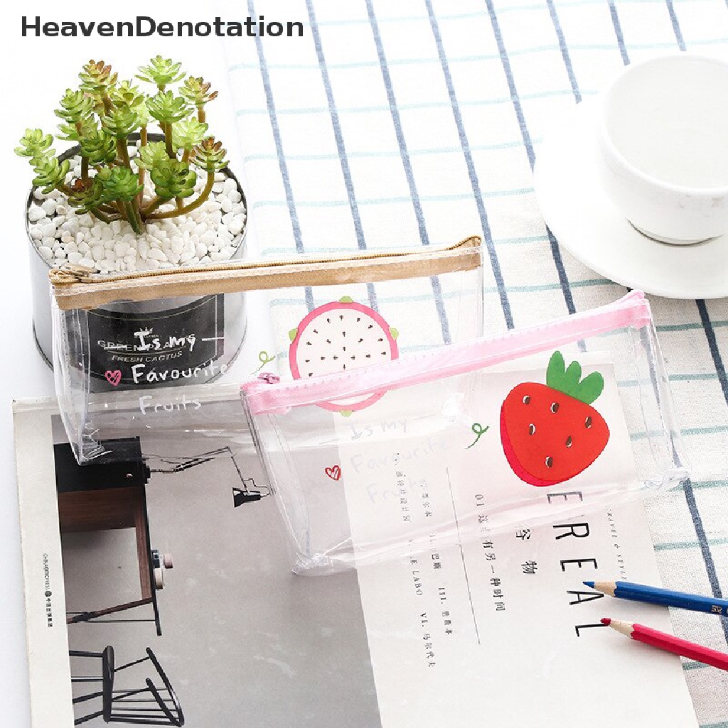 [HeavenDenotation] Kawaii Tempat Pensil Buah Transparan PVC Pencil Case Waterproof Penyimpanan Alat Tulis Organizer Bag Sekolah Kantor Supply HDV