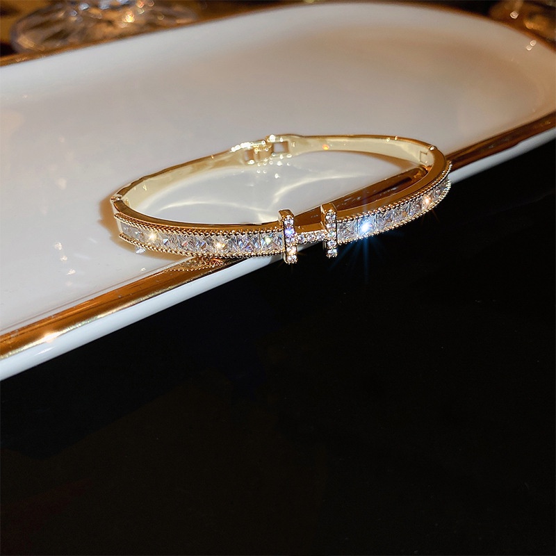 Enxi Emas 18k Berlian berkilau Bangle Aksesoris Perhiasan Wanita Fashion Korea Perhiasan B-22062