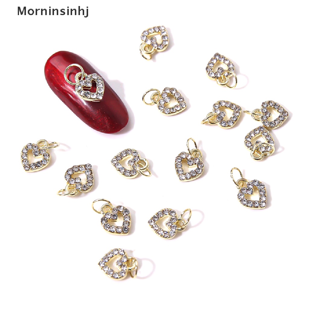 Mornin Hati Menjuntai Alloy Glitter Dekorasi 10pcs-3D Kuku Perhiasan Berlian Aksesoris id