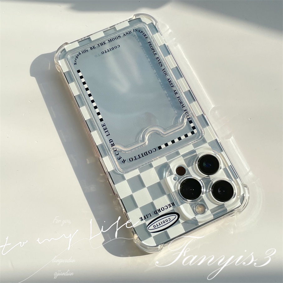 Compatible For IPhone 14 13 12 11 Pro Max X XR Xs Max 8 7 Plus SE 2020 Kompatibel Untuk Putih Kotak-Kotak Tempat Kartu Ponsel Case Bening TPU Lembut Cover Pelindung