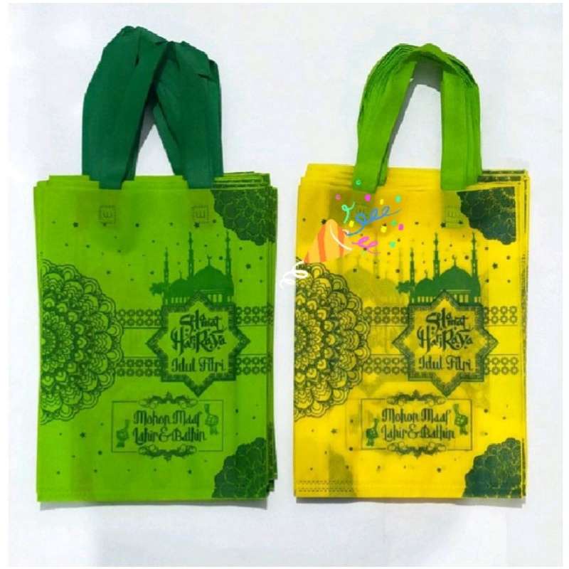 

1 Lusin (12 Pcs) Goodie Bag Handle uk 30x40 Tas Spunbond Idul Fitri Tas Hampers Tas Kado Tas Lebaran