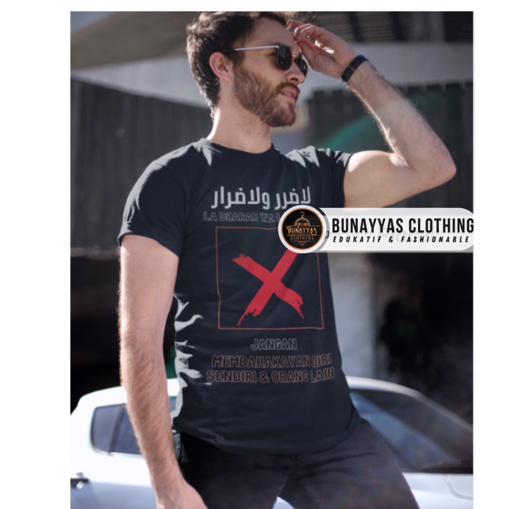 Baju Kaos Dakwah Pria Islami Lengan Pendek S M L XL XXL T Shirt Dakwah Islam La Dharar Wa La Dhirar 