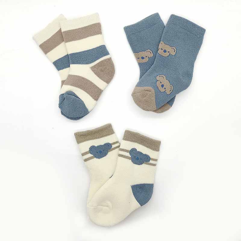 Kaos Kaki Bayi Anak Perempuan Laki-laki 1 Set 3Pcs Motif Kartun Bear Fashion Korea Import KAAX