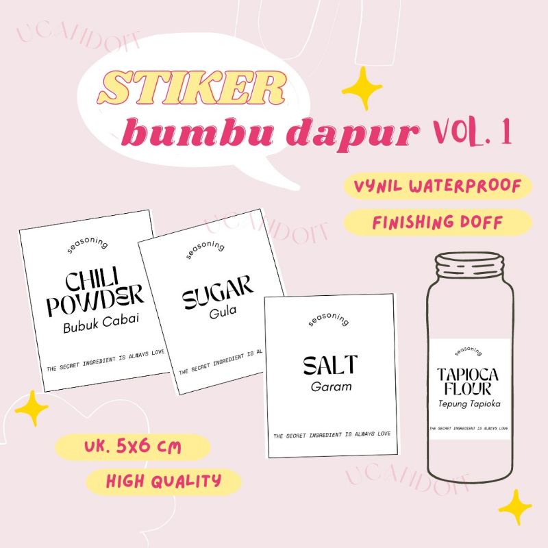 

Stiker Label Dapur (Bumbu, Tepung, Saos, dll) Tahan Air (Termurah Berkualitas)