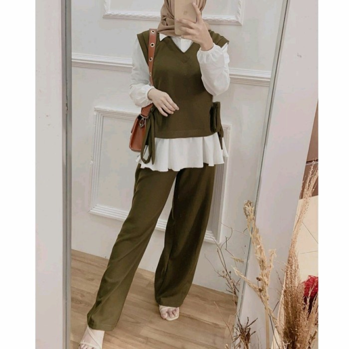 pStore88 - Set Hijab Korea Vest Setelan Muslim Remaja 3 in 1 Baju Lebaran 5295