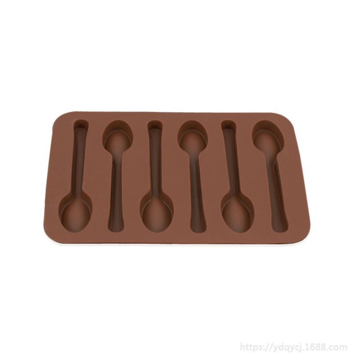 CETAKAN EDIBLE SPOON - CETAKAN SENDOK COKELAT SILICONE MOLD 6 HOLE SPOON CHOCOLATE MOLD