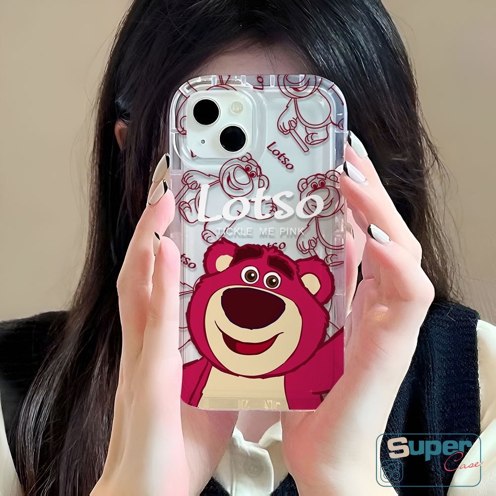 Kartun Transparan Graffiti Case Kompatibel Untuk IPhone 7Plus 8Plus X XR 11 13 12 14 Pro Max 6 6s 8 7 Plus XS Max SE 2020 Lovely Strawberry Bear Manyo Shockproof Airbag Soft Cover