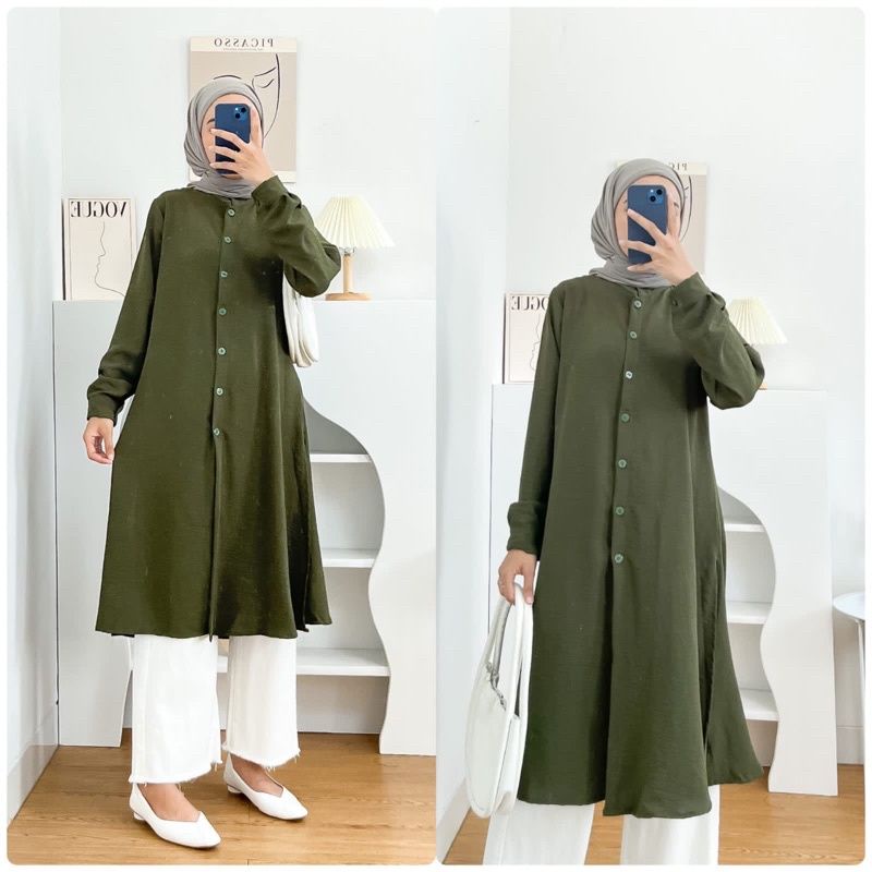 KOREAN LONG TUNIK / TUNIK KOREAN / TUNIK WANITA FULL KANCING