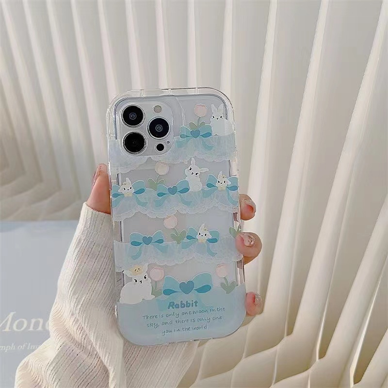 IPHONE Ins Pola Kelinci Biru Cocok Untuk Iphone14 14pro 14plus 13 13mini 13pro 13prm iPhone12 7Plus 8Plus Xr XS 13 12mini Pro Max Empat Sudut Casing Ponsel Tahan Guncangan