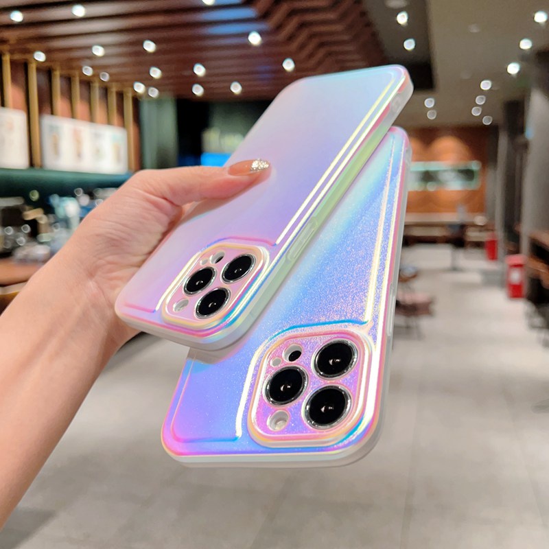 3D Laser Love Gradient Luxury Soft Case iPhone 11 12 13 14 Pro Max Casing INS Silvery Phone Case Women's Fashion Bracelet