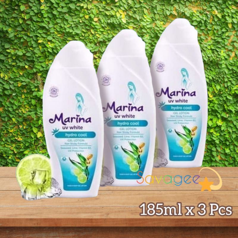 Marina UV White Hand & Body Gel Lotion Hydro Cool 185ml X 3 Pcs