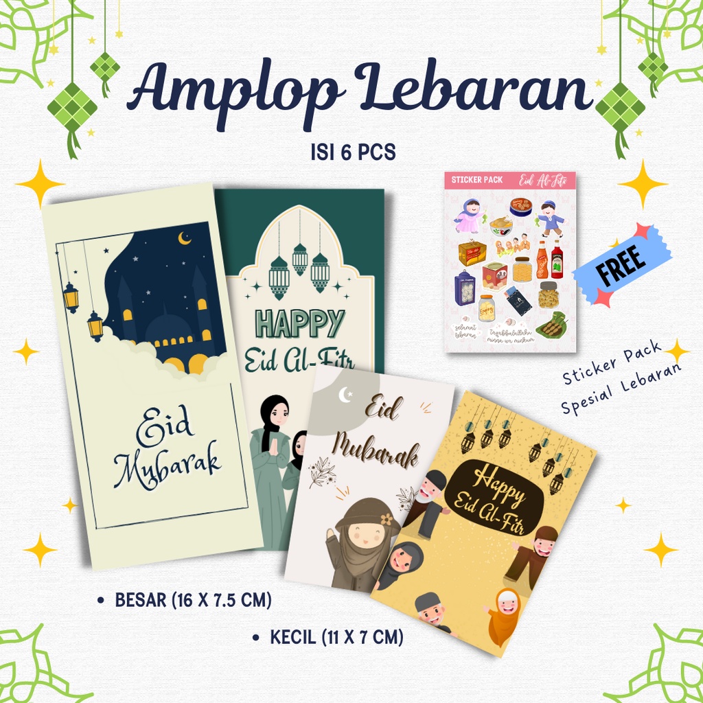 

[Part 2] Amplop THR Amplop Lebaran Amplop Idul Fitri 2023 Lucu Amplop Motif Murah isi 6pcs Import Paper FREE STICKER