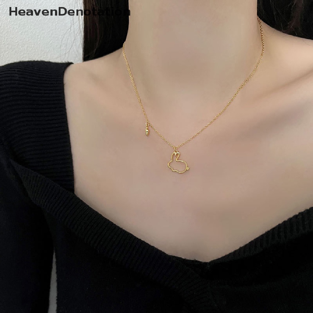 [HeavenDenotation] Zodiak Kelinci Liontin Kalung Perempuan Choker Aksesoris Lobak Berongga Keluar Lucu Fashion Perhiasan Hadiah Perak Klavikula Kalung HDV