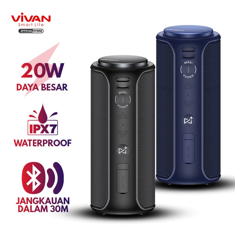 VIVAN Speaker Bluetooth VS30 Portable Waterproof IPX7 Subwoofer 20W 15 Hours ORI