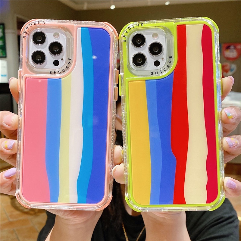 IPHONE Casing Ponsel 3-in-1 Dream Kaca Pelangi Sederhana Tahan Guncangan Canggih Untuk Iphone14 13 12 11 Pro Max X XS Max XR 7 8 Plus Anti-Selip Penutup Belakang