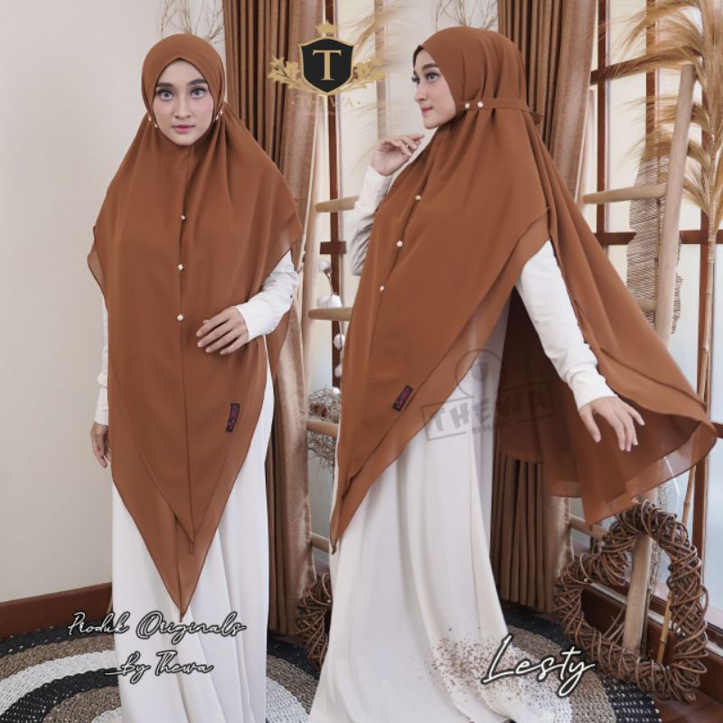 Thewa Khimar Lesty Ori Thewa ceruty babydoll non pet  2 layer jilbab instan khimar payet kerudung sy