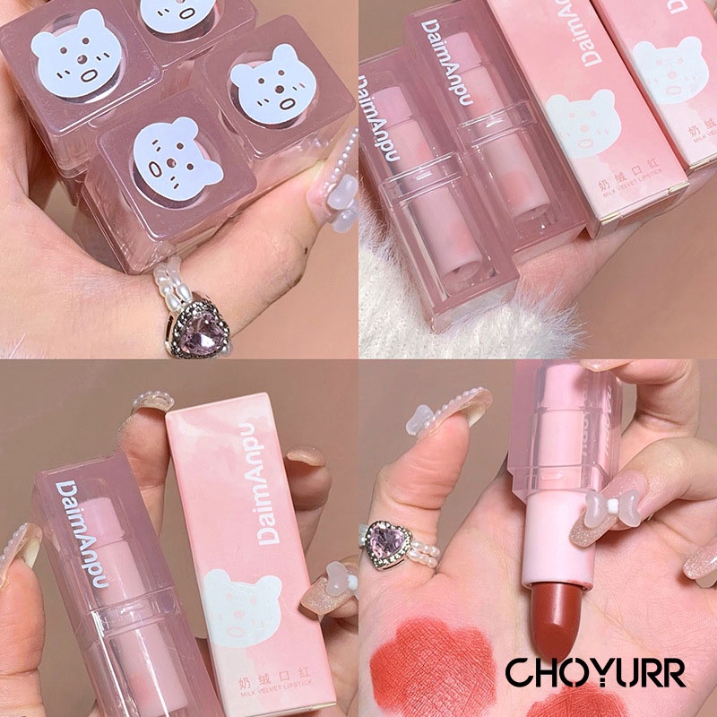 【COD】Daimanpu Lipstick Pink Bear 4 Warna Matte Waterproof Long Lasting Lip Stain Lip Cream Lip Glaze Lip Gloss Non-Stick Cup Bibir Makeup -CH