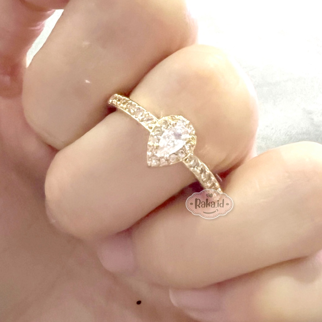 Cincin Wanita Anti Karat Cincin Korea Aesthetic Motif Gemma Pearshape Perhiasan Wanita 1247