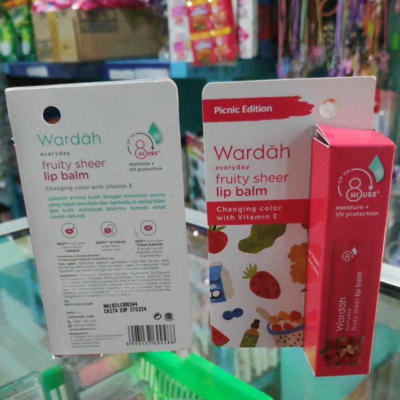 Wardah Lip balm Nutrition 1 PCS Pelembab Bibir Fruity Sheer Moisture UV Protection Strawberry Grape Honey Green Tea Vitamin E