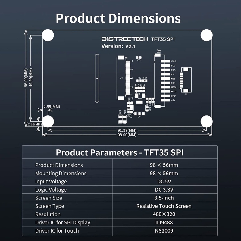 Zzz Upgraded TFT35 V2.1 TFT LCD Display Screen 320x480 Untuk Ender3Cr10 3D Printer Controller Aksesoris Layar LCD