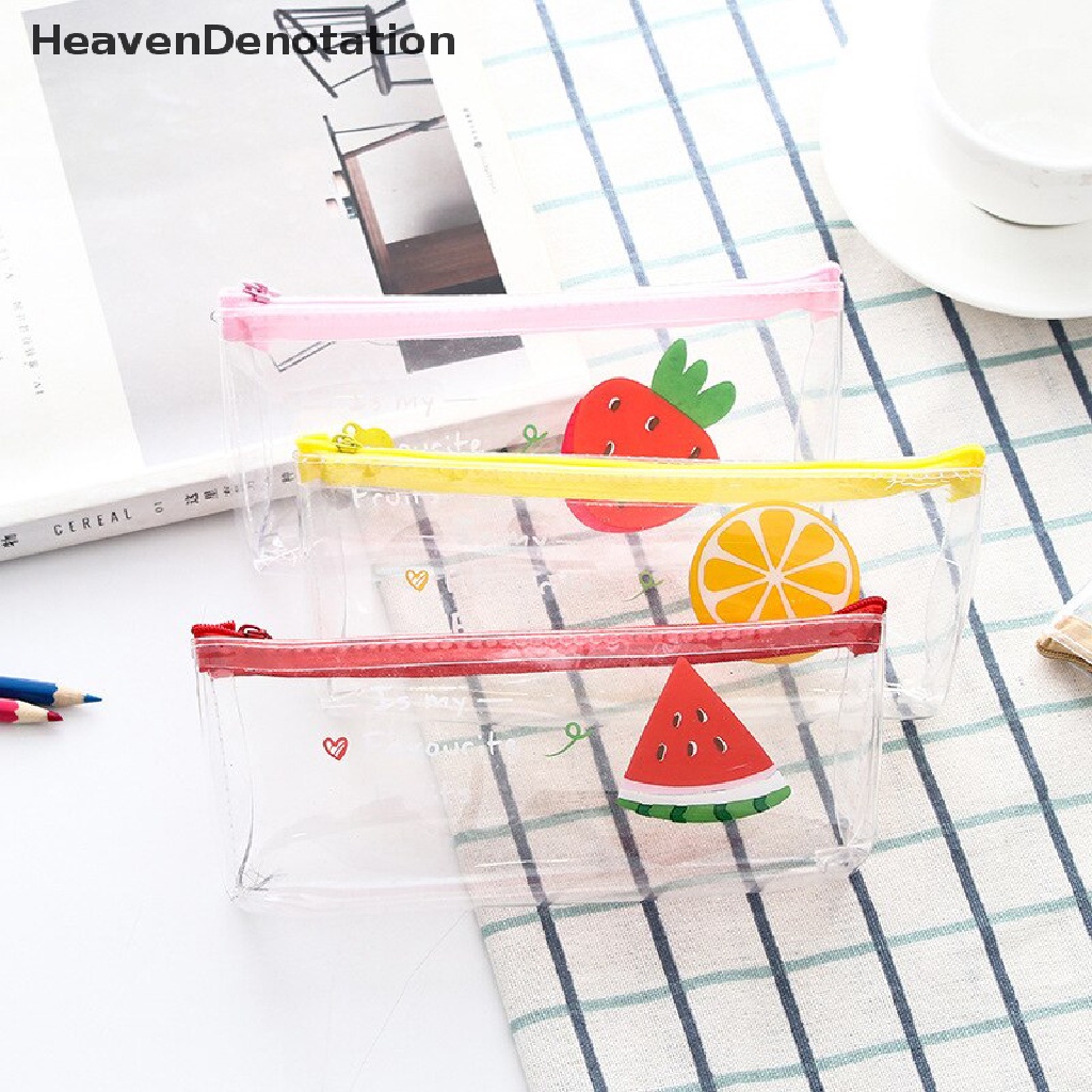 [HeavenDenotation] Kawaii Tempat Pensil Buah Transparan PVC Pencil Case Waterproof Penyimpanan Alat Tulis Organizer Bag Sekolah Kantor Supply HDV