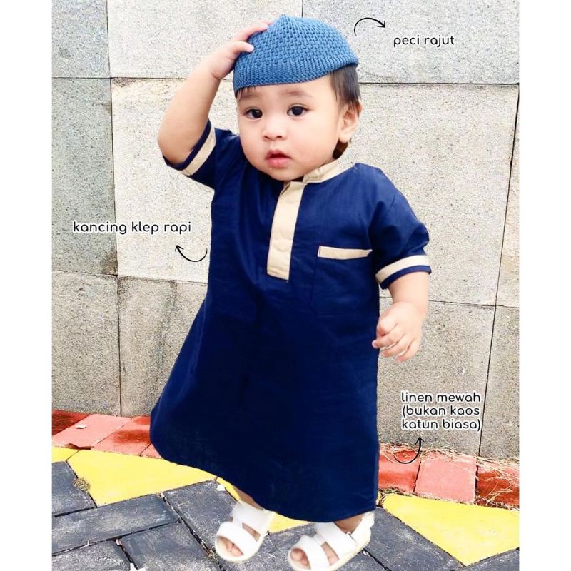 [0-2th] Gamis koko Jubah Arab Anak premium free peci rajut SNI bahan linen import | Koko Bayi Aqiqah | Qomis komis baby balita | Baju muslim bayi aqiqah model koko gamis pakistan