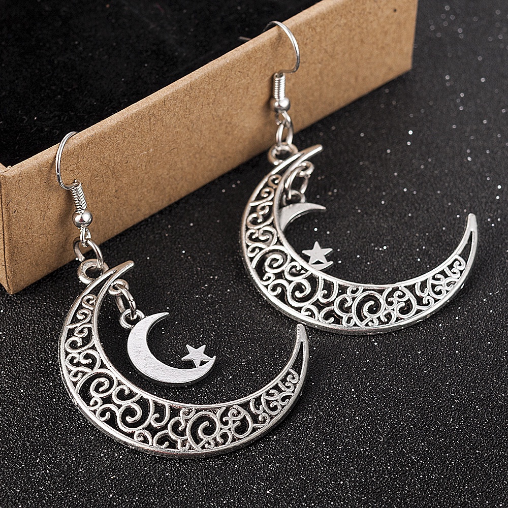 Anting Bentuk Bulan Model Hollow | Anting Bentuk Bintang | Aksesoris Wanita | Sendok Garpu Bahan Stainless Steel | Bahan Titanium Steel