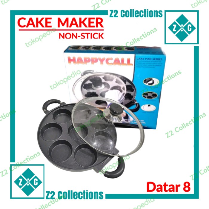 Terlaris Happy Call Cetakan Kue 8 Lubang Datar Loyang Martabak Mini Tutup Kaca