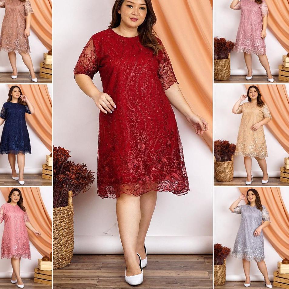 ✩ Dress Tile XXL Bigsize Jumbo Brukat Tile Bordir Gliter Mutiara Tulle Tille XXXL Dres Pesta ☎