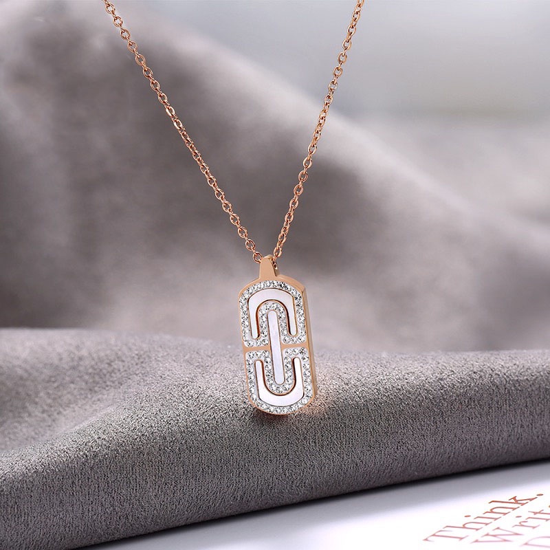 Kalung Liontin Bentuk Paperclip Bahan Titanium Steel Warna Putih Tahan Air