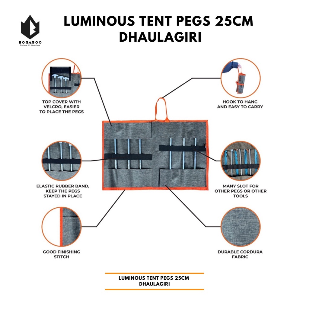 Dhaulagiri Luminous Tent Pegs 25 CM - Pasak Glow In The Dark - Pasak Tenda Camping Hiking Outdoor  - Patok Flysheet Tenda Gunung