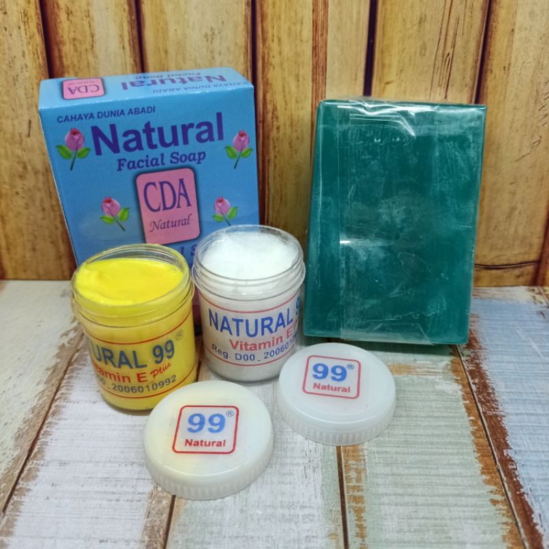 Paket Cream Natural 99 Cream Siang Dan Malam + Sabun Natural CDA + Plus Toner Pelicin Wajah Ekstrak Lemon 30ml / Toner Lemon Whitening