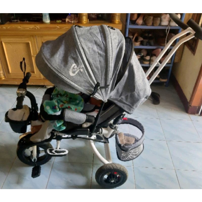 PRELOVED Sepeda Roda Tiga Tricycle Kanopi Baring Lipat Putar Sepeda Anak Roda Tiga JINMING 0Stroller