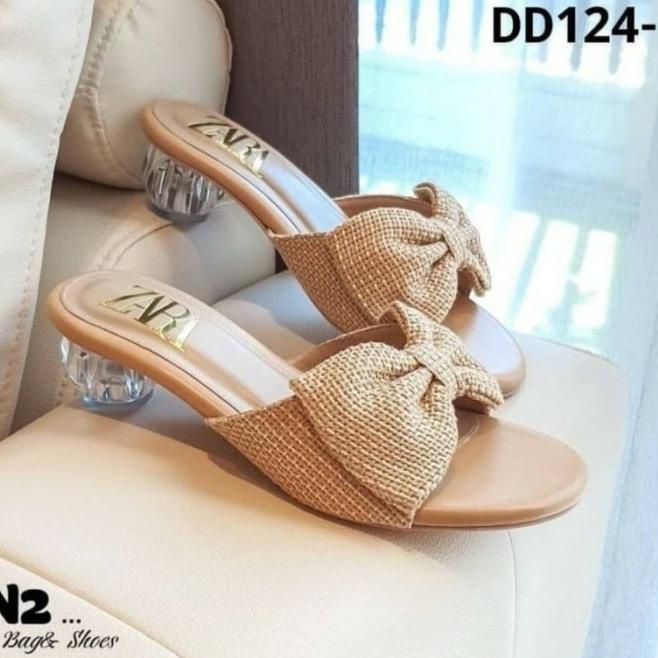 Best Product SEPATU HAK KACA TAHU TINGGI 5CM / SEPATU WANITA PREMIUM SU91 BAHAN KAIN KREM