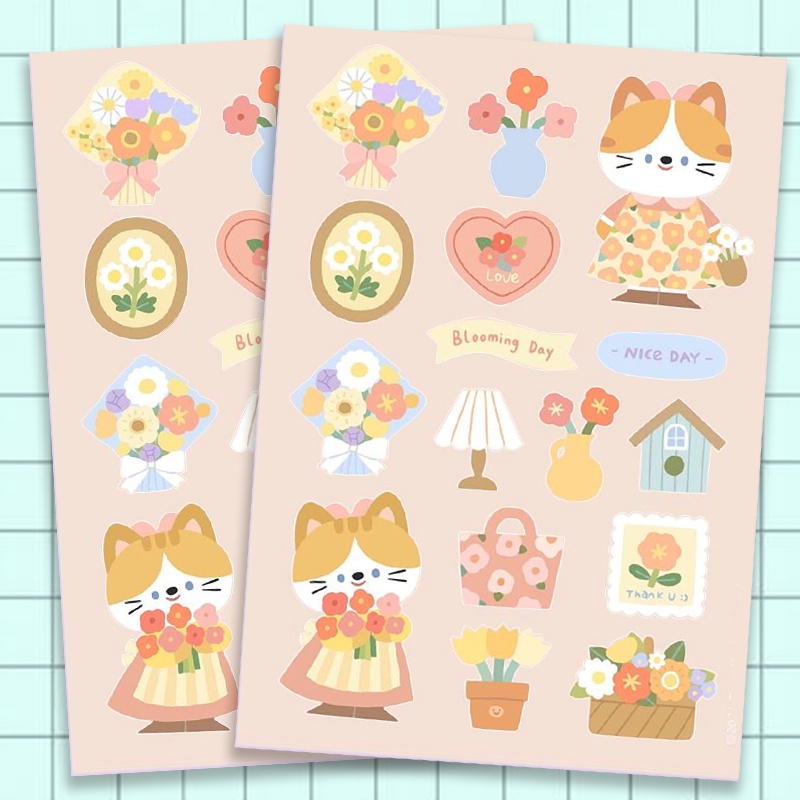 

SMOLMUMU Aesthetic Sticker Sheet Blooming kitty Stiker murah