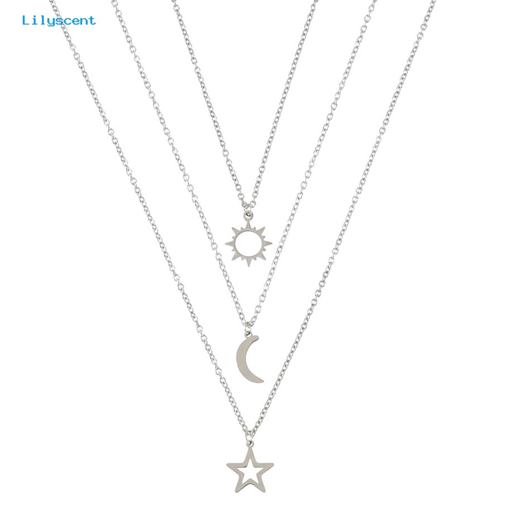 [LS] 3pcs Unisex Kalung Matahari Bulan Bintang Adjustable Perhiasan Indah Lucu Klavikula Kalung Untuk Pesta