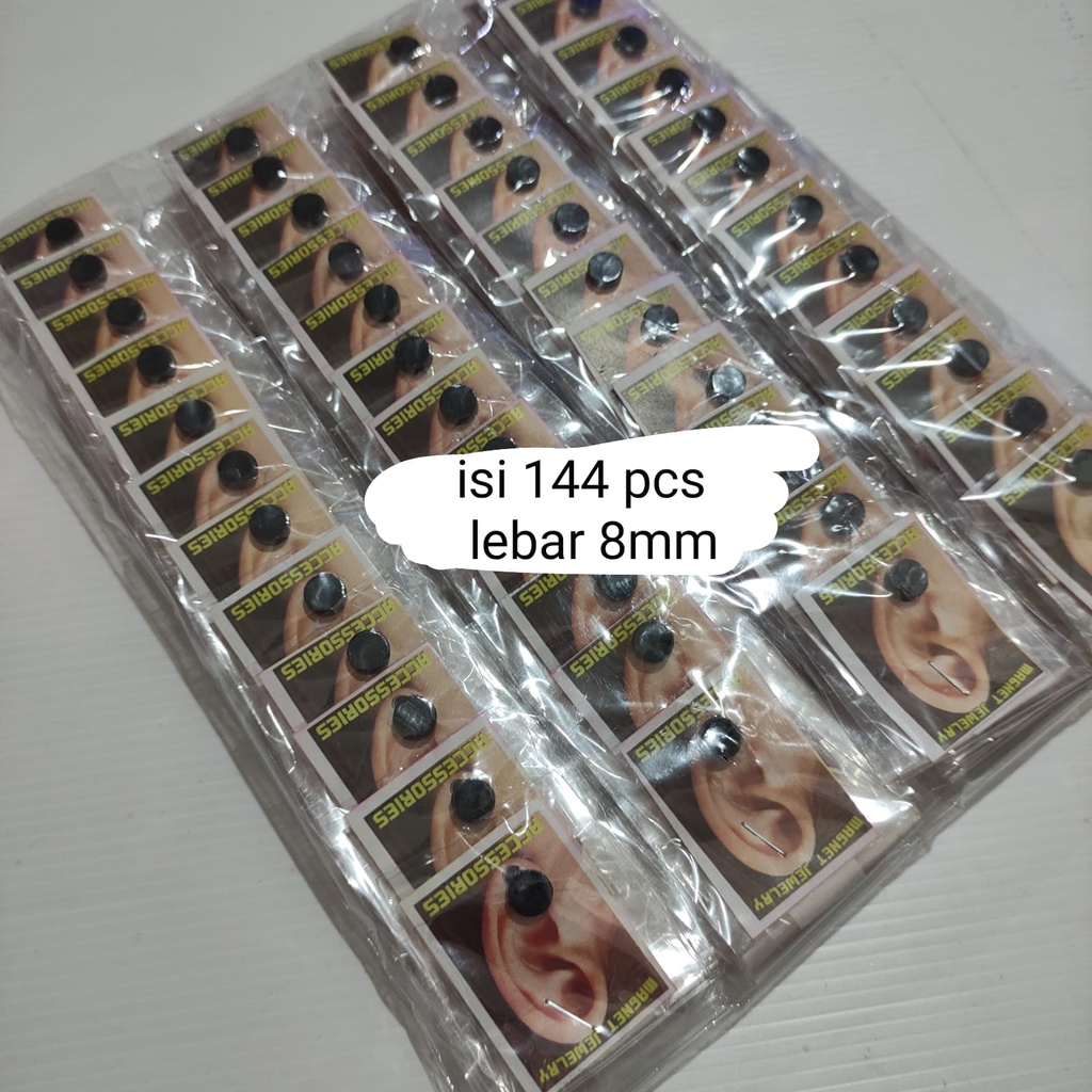 GROSIR 1 GROSS ( 144 PCS ) ANTING MAGNET HITAM PRIA WANITA TERMURAH LEBAR 8MM / DUNIA GELANG TERBARU