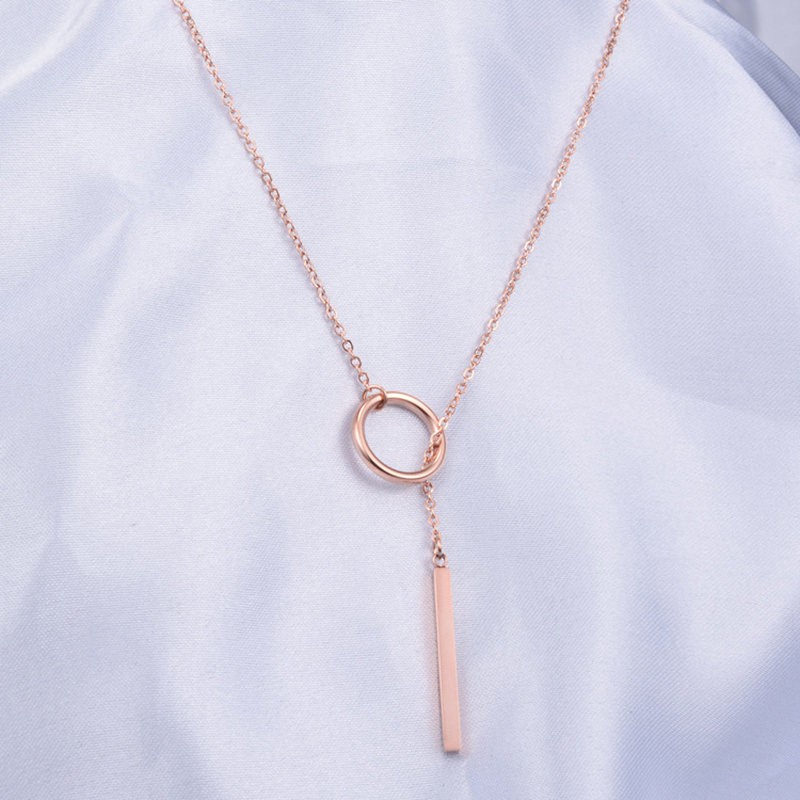 Kalung Bentuk Bulat Geometris | Kalung Rantai Klavikula Dapat Ditarik | Rose Gold 18k | Sendok Garpu Bahan Stainless Steel | Aksesoris Rambut Untuk Wanita