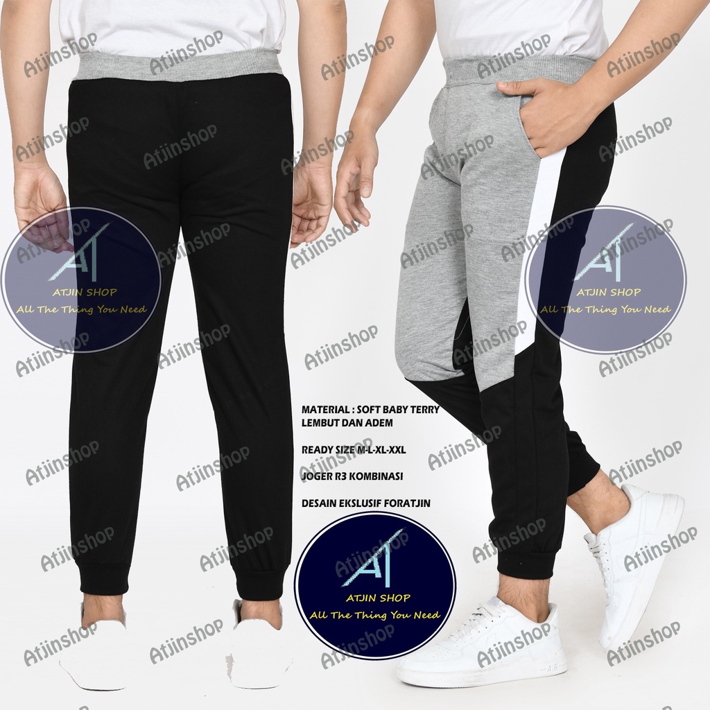 Foratjin- Celana Joger Jogger Pria Training Model R3 Kombinasi HItam Abu