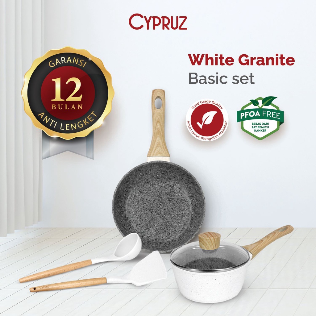 Cypruz Cookware Set White Granite 4pcs PI-0911